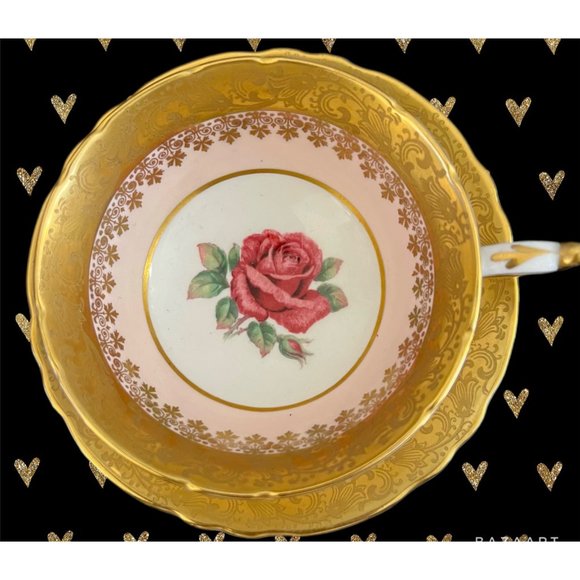 Paragon Pink Gold Gilt Floating Cabbage Rose Teacup & Saucer